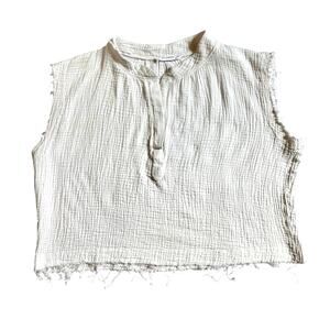 Six/Fifty White Cotton Gauze Cropped Tank Top Distressed Oversized Medium